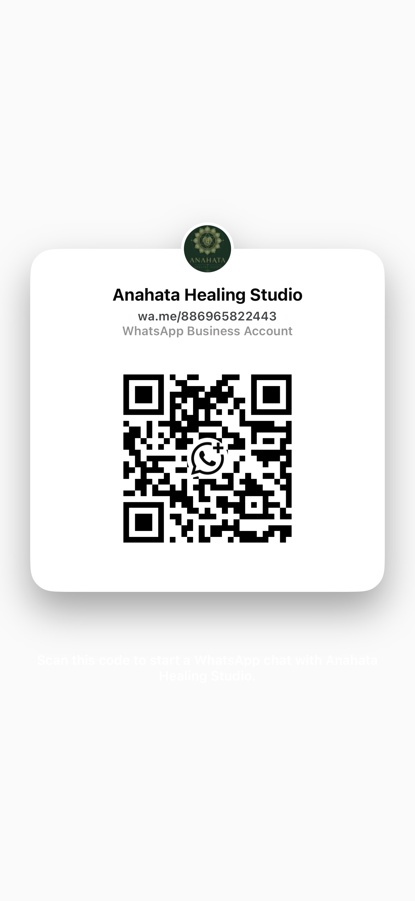 WhatsApp QR code for Anahata Healing Studio